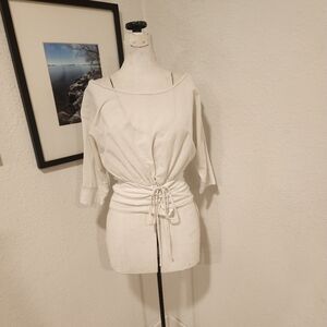 Bordeaux Cream Blouse with Cinched Waist